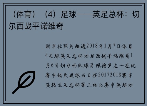 （体育）（4）足球——英足总杯：切尔西战平诺维奇